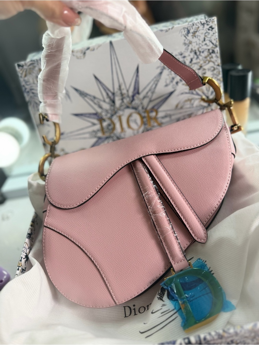 Inspired Pink Saddle Shoulder Bag with Gold-Tone Hardware